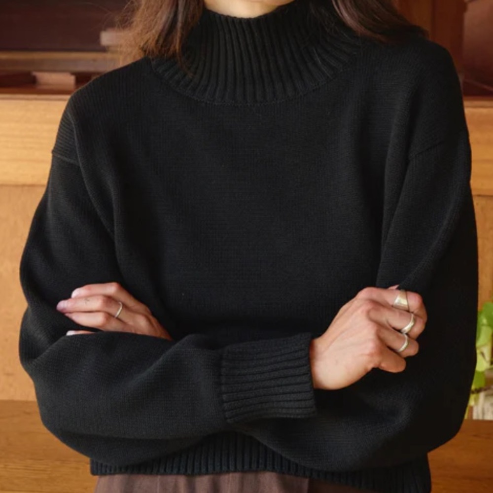 First Rite Crop Turtleneck Sweater in Black